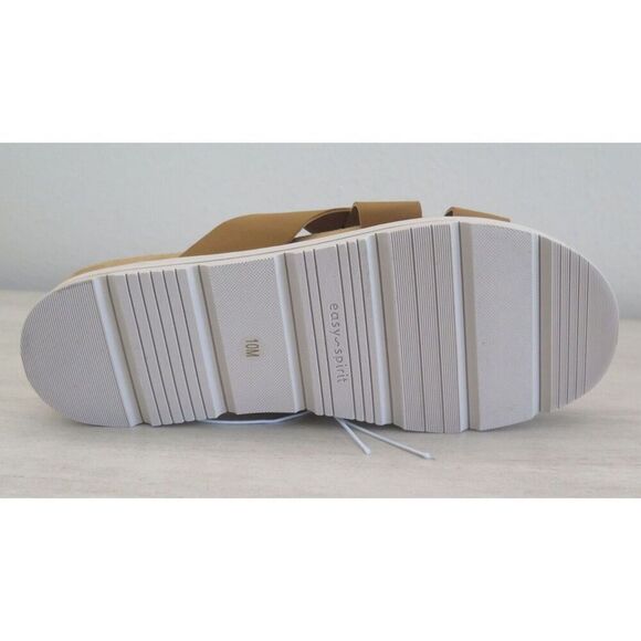 Easy Spirit Women's Sz 10M Tan Woven Leather Cushiony Slide-On Wedge Sandals - Picture 10 of 10